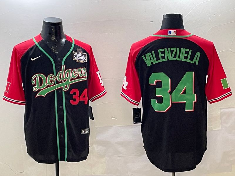 Men Los Angeles Dodgers 34 Valenzuela Black red Fashion 2025 Nike MLB Jersey style 3